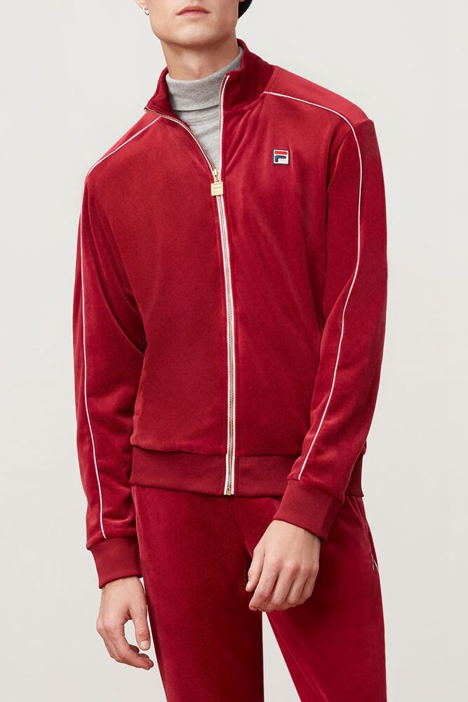 Fila Lineker Velour Red Jacket Mens - NZ 75102-ANCQ